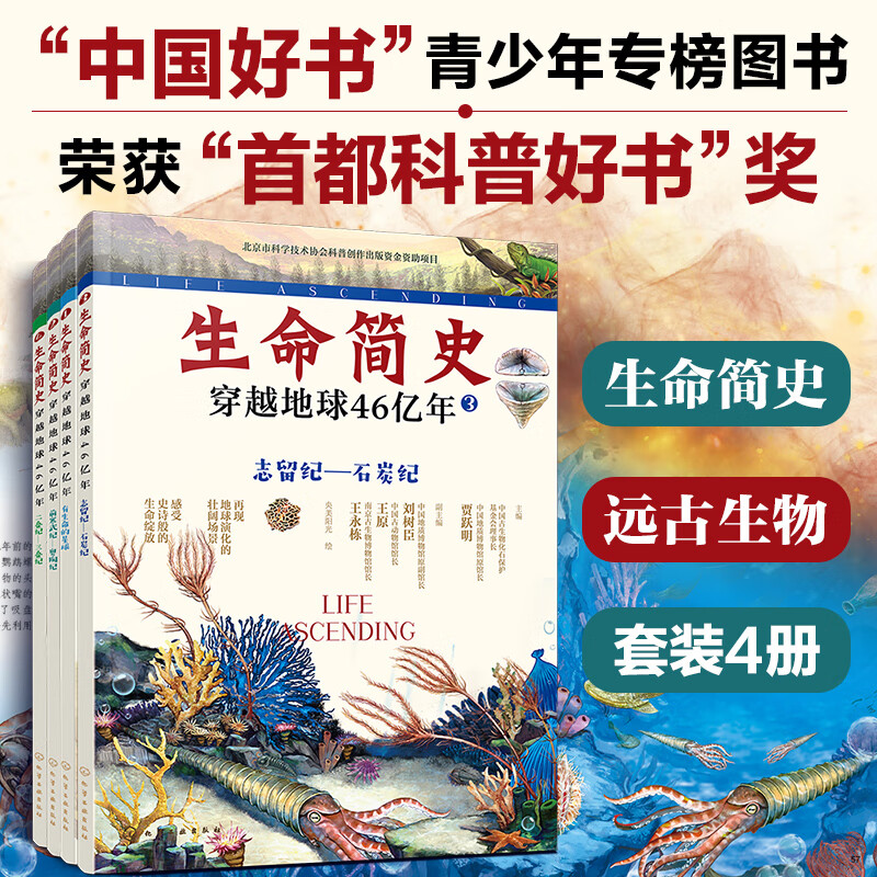 生命简史 穿越地球46亿年 4册 远古生物 入围2025中国好书 儿童中小学生青少年历史科普读物宇宙起源地球形成生命诞生史前世界探索