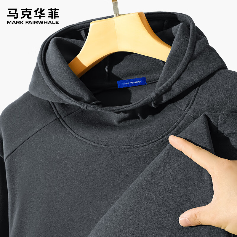 马克华菲（MARK FAIRWHALE）连帽套头长T男潮牌美式街头风软糯细腻柔软亲肤百搭内搭外穿长袖 【软糯亲肤】-深灰#纯色 XL