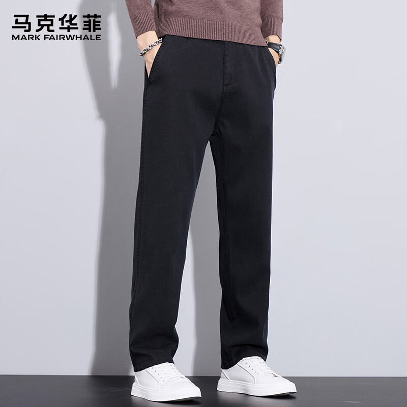 马克华菲（MARK FAIRWHALE）休闲裤男士冬季直筒裤子男潮牌修身商务男裤长裤 黑色 XL