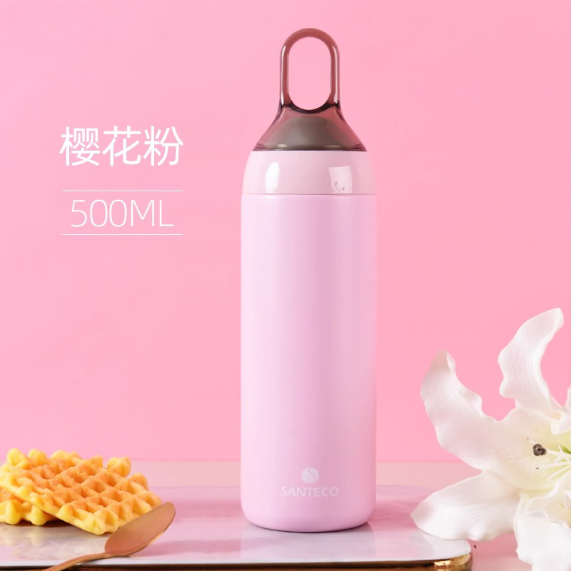 哈尔斯保温杯女高颜值大容量水杯男不锈钢便携车载办公室泡茶杯子t 樱花粉500ml