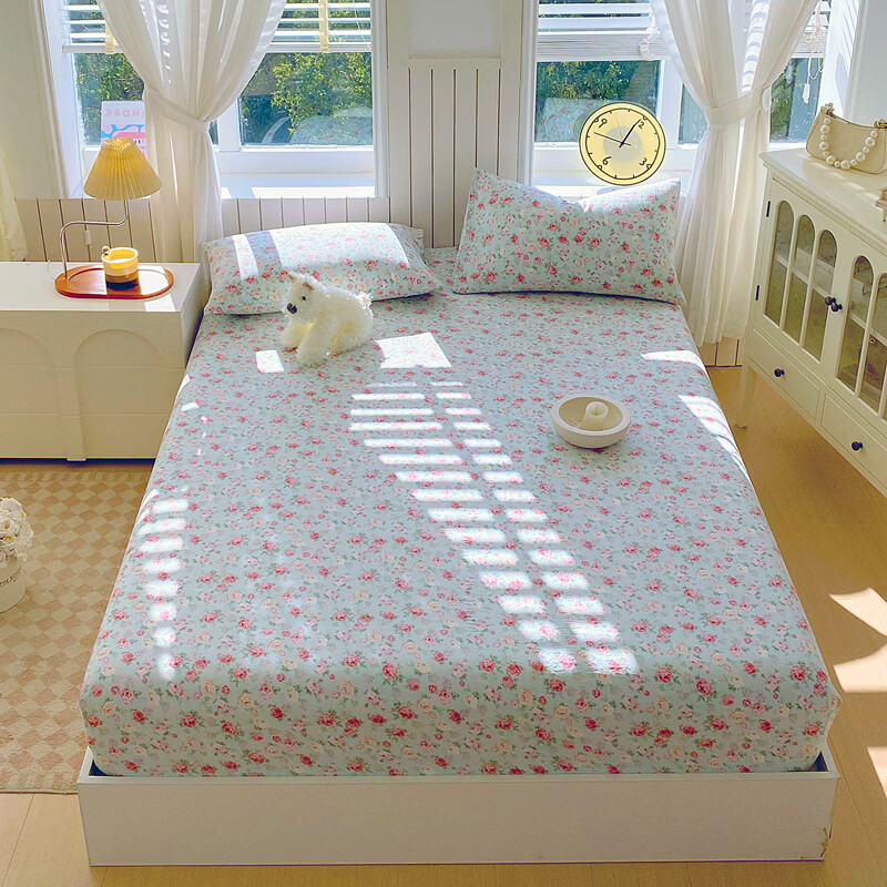 ROLAND LIVE全棉有氧双层纱印花单床笠A类小清新单双人床床笠单件宿舍床笠 CW 双层纱床笠-桂语兰庭 单床笠90*200cm+15cm