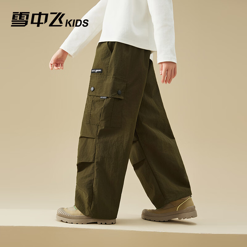 雪中飞(SNOWFLYING)儿童裤子2026春季新款男女童百搭休闲户外运动宽松工装裤 橄榄绿 170