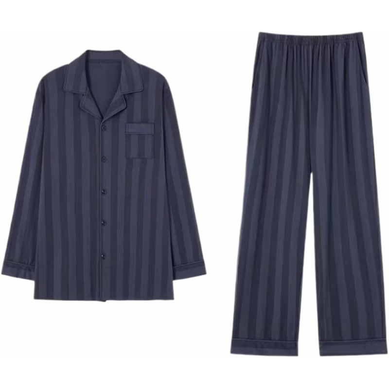 雅鹿男士睡衣全棉2026新款春秋季100%纯棉长袖长裤冬季简约家居服套装 NSALM-7739 XL 体重130-150斤】