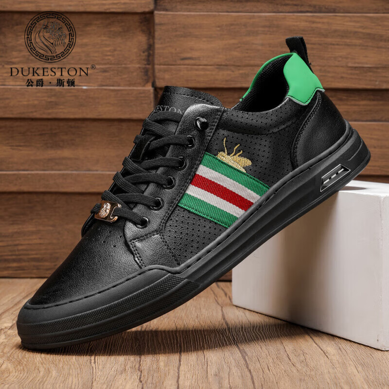 公爵斯顿 DUKESTON轻奢男鞋休闲板鞋鞋面透气孔设计简约时尚轻便百搭网面复古 米色 40 标准皮鞋尺码