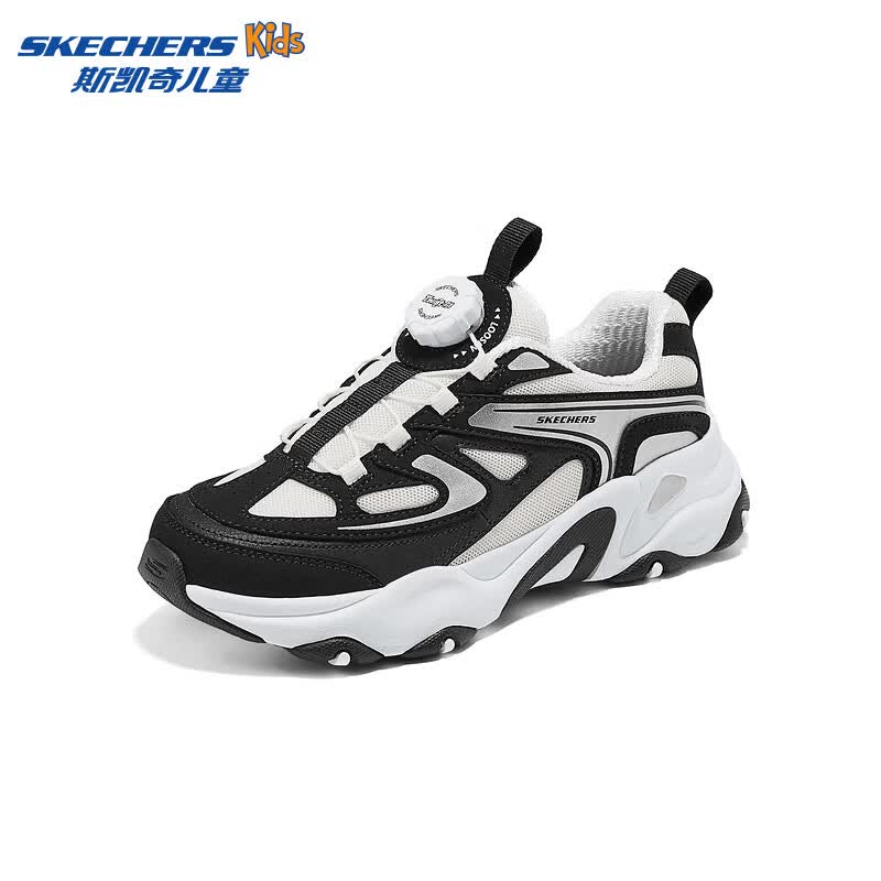 Skechers斯凯奇女童旋钮扣童鞋儿童低帮减震舒适运动鞋百搭老爹鞋319098L 黑色/白色 /BKW 30