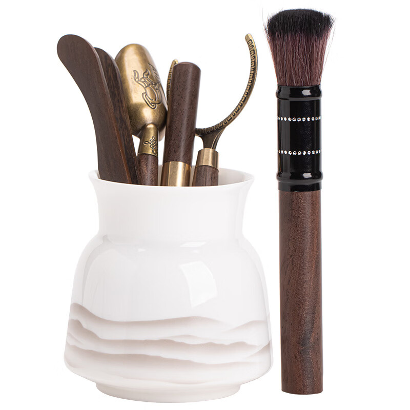 语森忆水墨远山茶道六君子套装茶刀茶勺泡茶茶具家用整套功夫茶道配件 羊脂玉水墨远山茶道筒