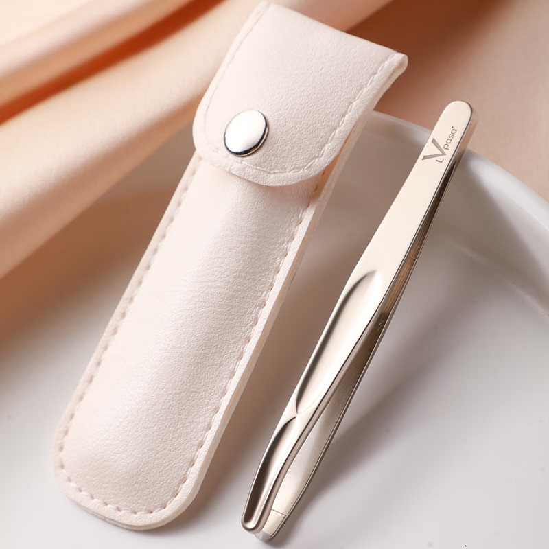 兮儿家用高精密胡须夹小镊子男士眉夹拔毛钳不锈钢夹胡须拔胡子家用 香槟金-平口眉夹【送收纳袋】