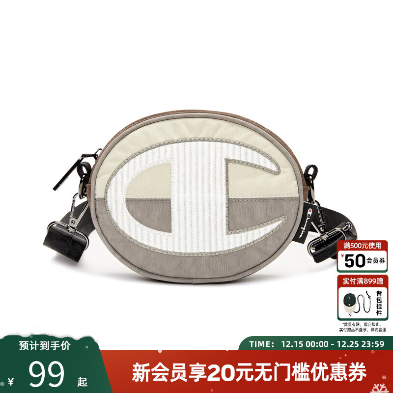 Champion冠军圆饼包撞色手机包男女单肩包百搭休闲斜背挎小包多功能随身包 浅卡 均码
