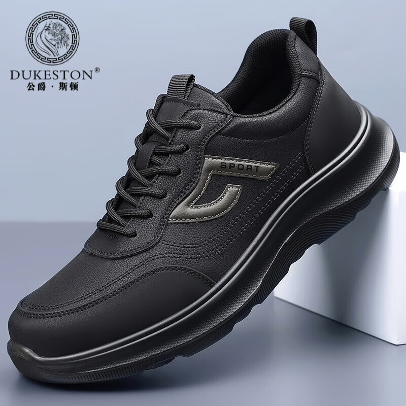 公爵斯顿 DUKESTON轻奢男鞋厚底休闲鞋商务通勤轻便百搭耐磨防水 黑色 41 标准皮鞋尺码