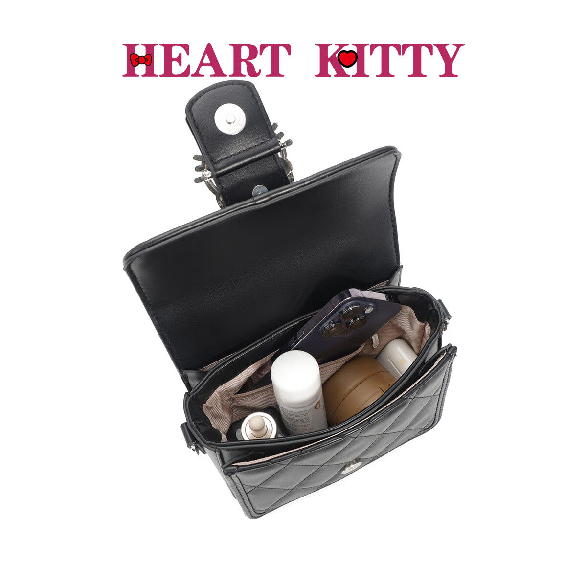 HEART KITTY高颜值小方包女士高级感斜挎包小香风手提单肩链条包包生日礼物包 6603黑色