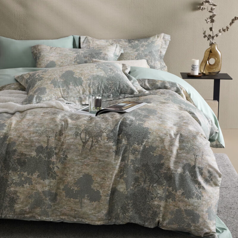 水星家纺床上四件套60支新疆长绒棉贡缎纯棉轻奢床单被套床上用品 枕畔森光 床单款 2.0m四件套