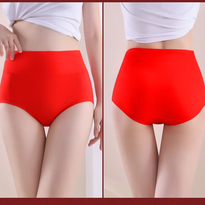 纯棉高腰内裤女士胖MM大码妈妈95棉收腹提臀透气纯色特价三角裤衩 G大红+大红+大红+大红+大红 5条 3XL 【147-175斤】