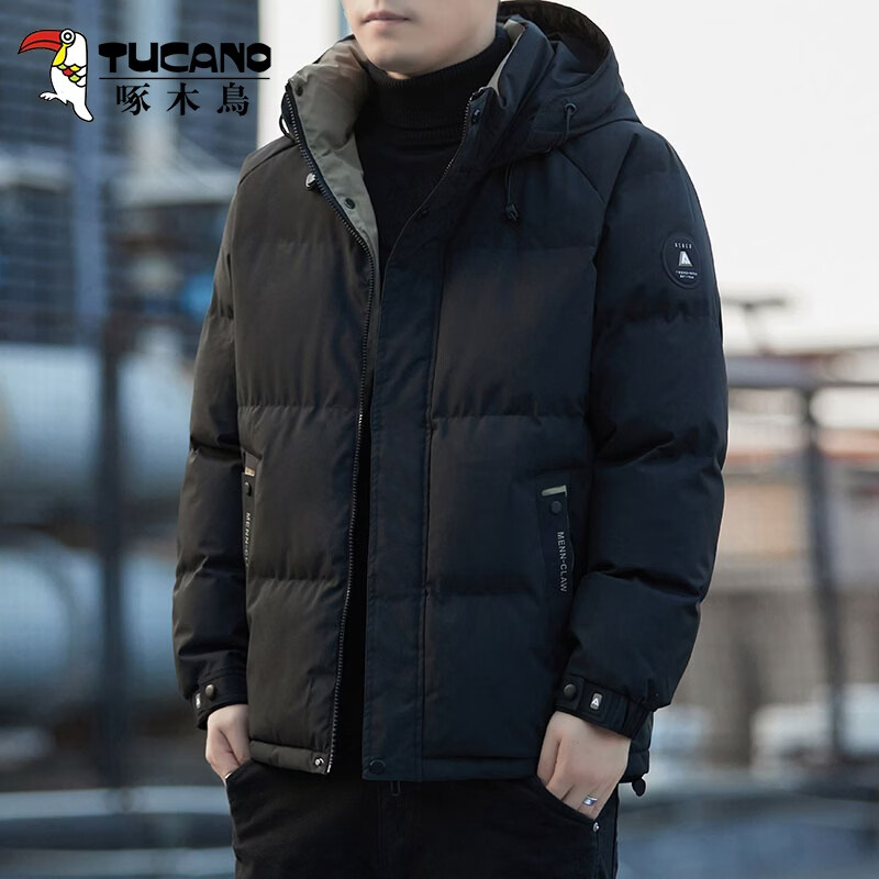 啄木鸟（TUCANO）棉衣外套男秋冬季新款加厚保暖棉袄上衣男装休闲百搭连帽棉服男士 黑（加厚） M （重90-110斤高158-168）