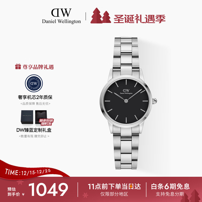丹尼尔惠灵顿（DanielWellington）DW小精钢手表女28mm黑盘银钢带欧美风石英表节日礼物DW0010020
