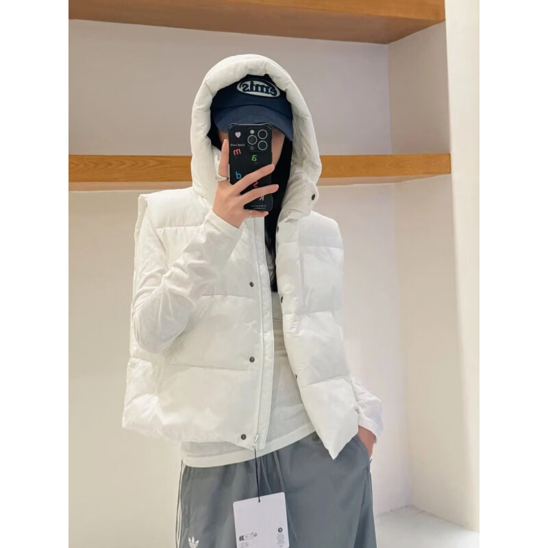 羽绒服背心立领连帽夹克休闲运动简约百搭保暖马甲外套 白色 S 【85-105斤】
