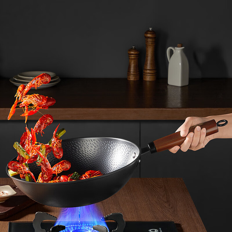 炊大皇锤纹铁锅炒菜锅家用老式熟铁锅燃气灶用无涂层炒锅免开锅 无涂层 锤纹老铁锅三件套