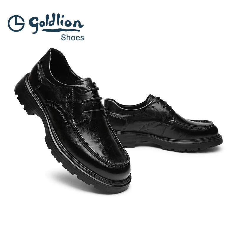金利来（Goldlion）皮鞋男2026年春季新品男鞋英伦商务正装鞋厚底增高德比鞋男婚鞋 黑色 44