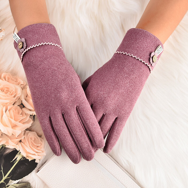 【厂家直发】女保暖手套秋冬手套女士加绒触摸屏手套骑车休闲冬季 红色 均码