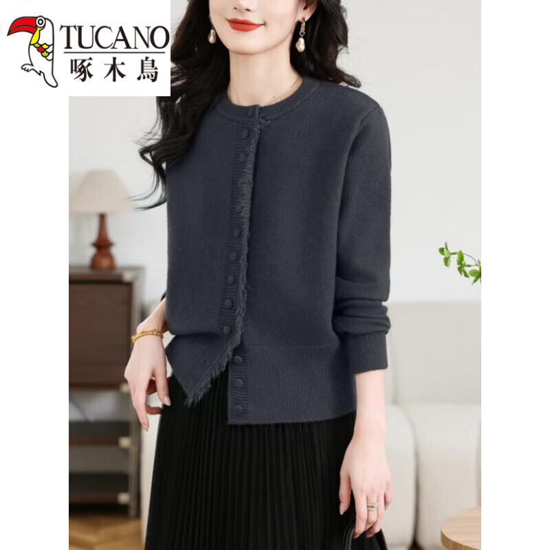 啄木鸟（TUCANO）针织衫女2025新款春秋洋气减龄短款外搭毛衣小外套女开衫针织衫 红色 L 【110斤-120斤】