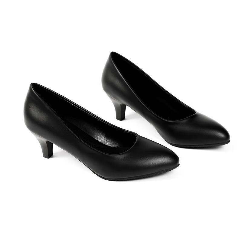 恒狮空乘礼仪黑色高跟鞋女圆头空姐面试学生毕业考试职业正装工作皮鞋 灰白色 36