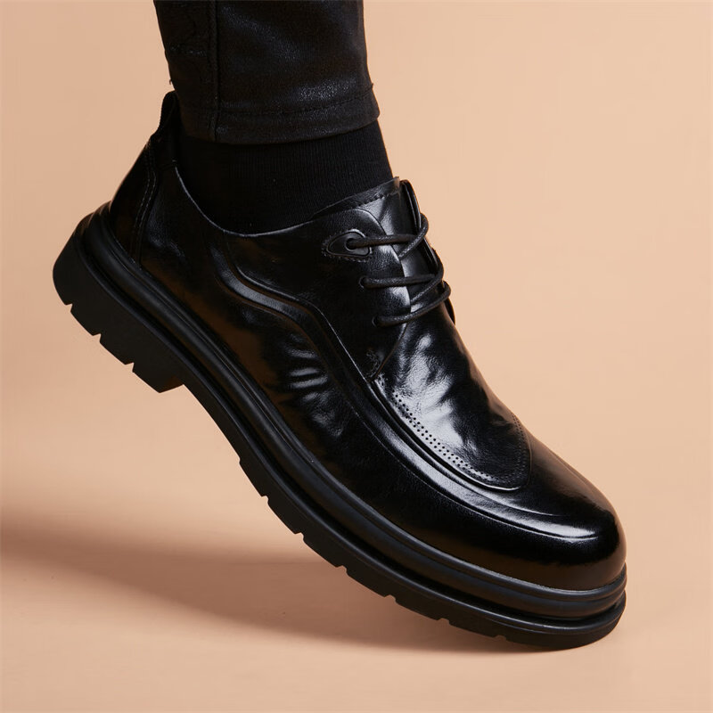 Walker Shop高档皮鞋男款2026新款厚底增高商务正装潮流男鞋防滑百搭结婚婚鞋 黑色内增高【品牌男鞋 礼盒包装】 40