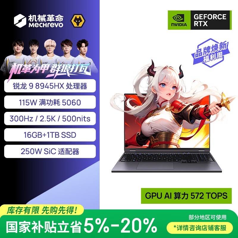 机械革命【国家补贴】蛟龙16Pro 2025 16英寸游戏电竞笔记本电脑(R9-8945HX 16G 1T RTX5060 300HZ  灰)