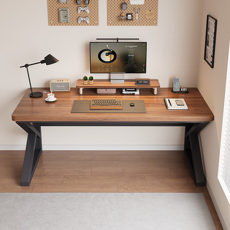 哗禾梧电脑桌家用工作台办公桌双人书桌电竞桌小户型出租房简约写字桌子 【25mm实木桌面】白架+浅胡桃 100*60*75CM