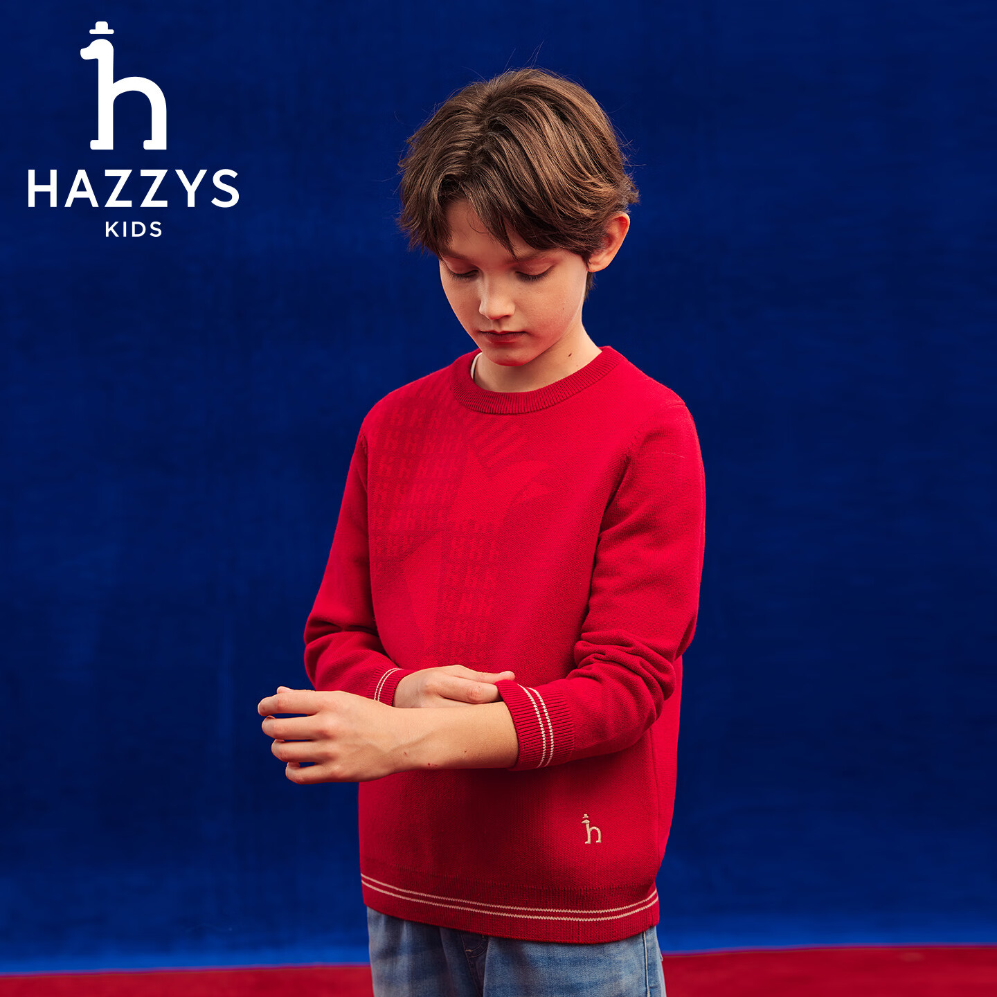 哈吉斯(HAZZYS)童装男童毛衣2026春季新年舒适弹力针织线衣上衣 经典红 165