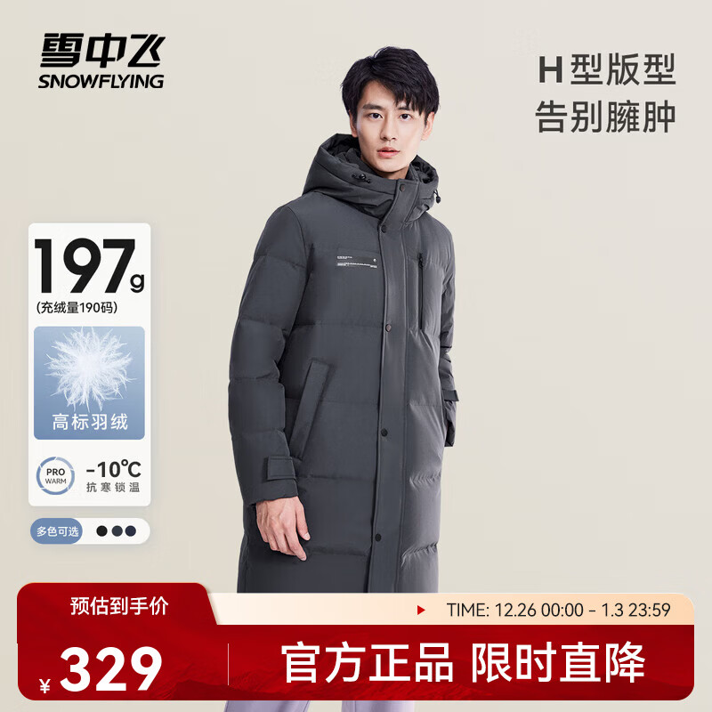 雪中飞秋冬新款时尚休闲舒适廓形男士“H”版型纯色立领连帽羽绒服男 钢铁灰|8224 2XL 185/104A