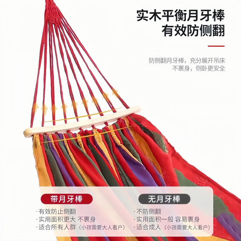 元族【精选好物】吊床户外挂树吊床室内秋千吊床防侧翻绑树上睡袋摇椅 加厚彩虹【实木防侧翻+收纳袋】