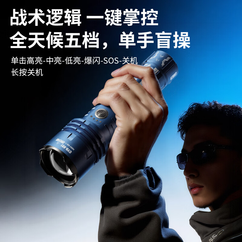 天火苍龙二代手电筒强光充电超亮户外露营变焦远射家用便携超长续航 限定-龙鳞紫【3C认证丨到手6件套】标配
