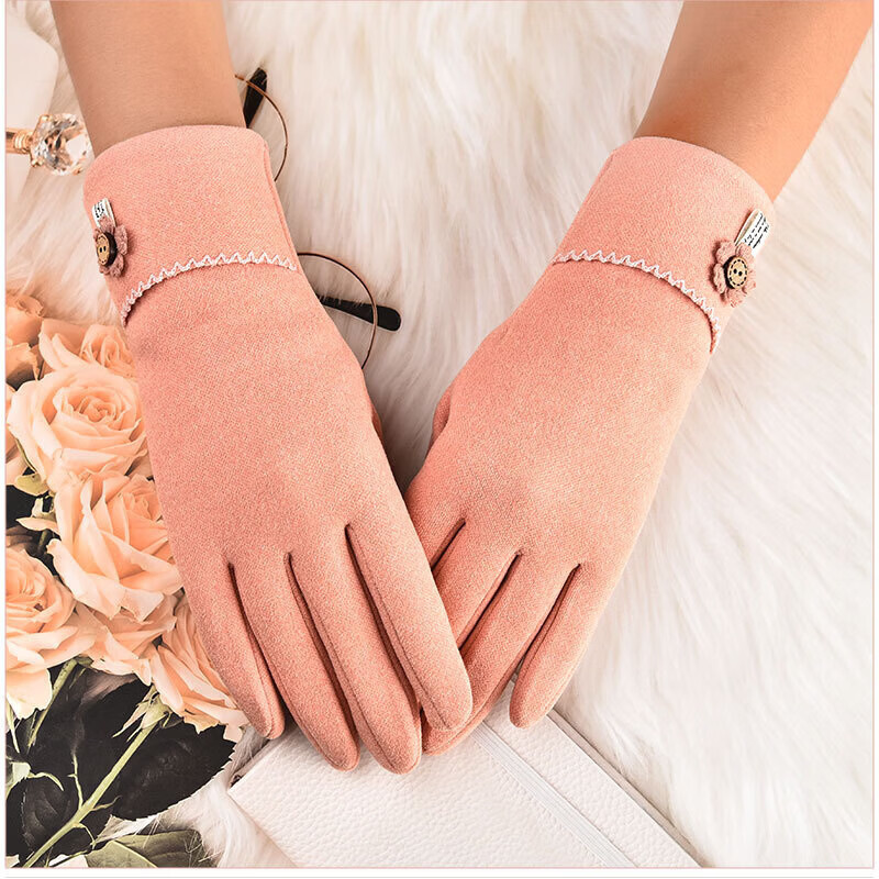 【厂家直发】女保暖手套秋冬手套女士加绒触摸屏手套骑车休闲冬季 红色 均码