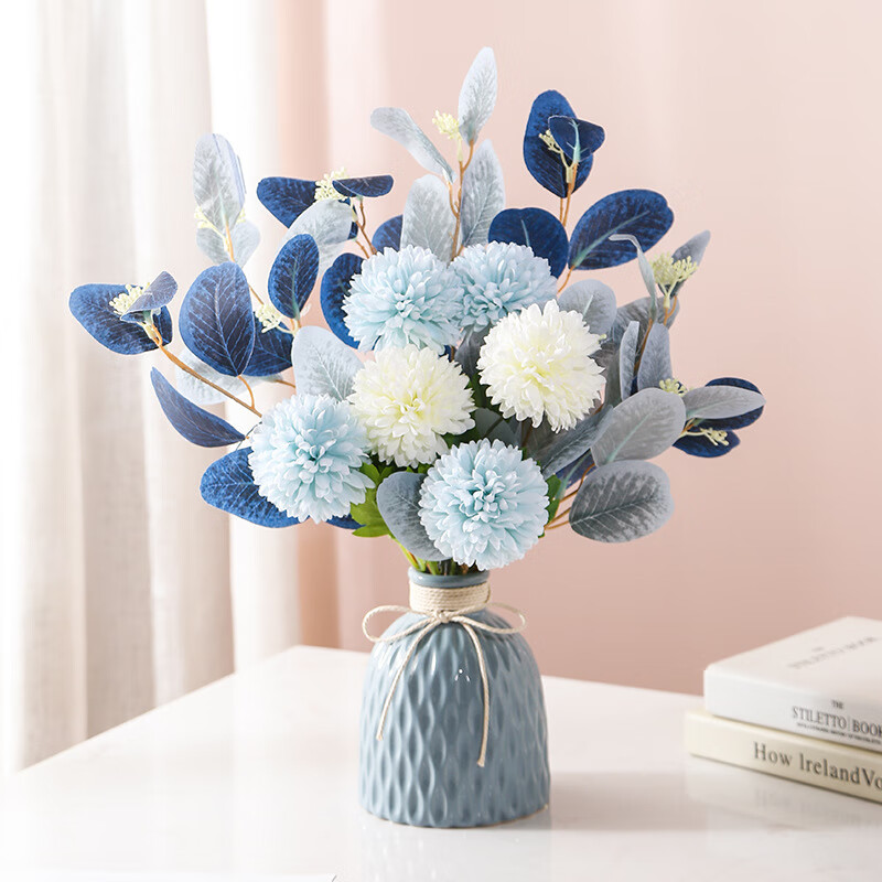 OYKTN北欧陶瓷花瓶摆件家居客厅餐桌插花水培养殖结婚礼物白瓷现代简约 陶瓷花瓶【蓝色】-无花单个花瓶