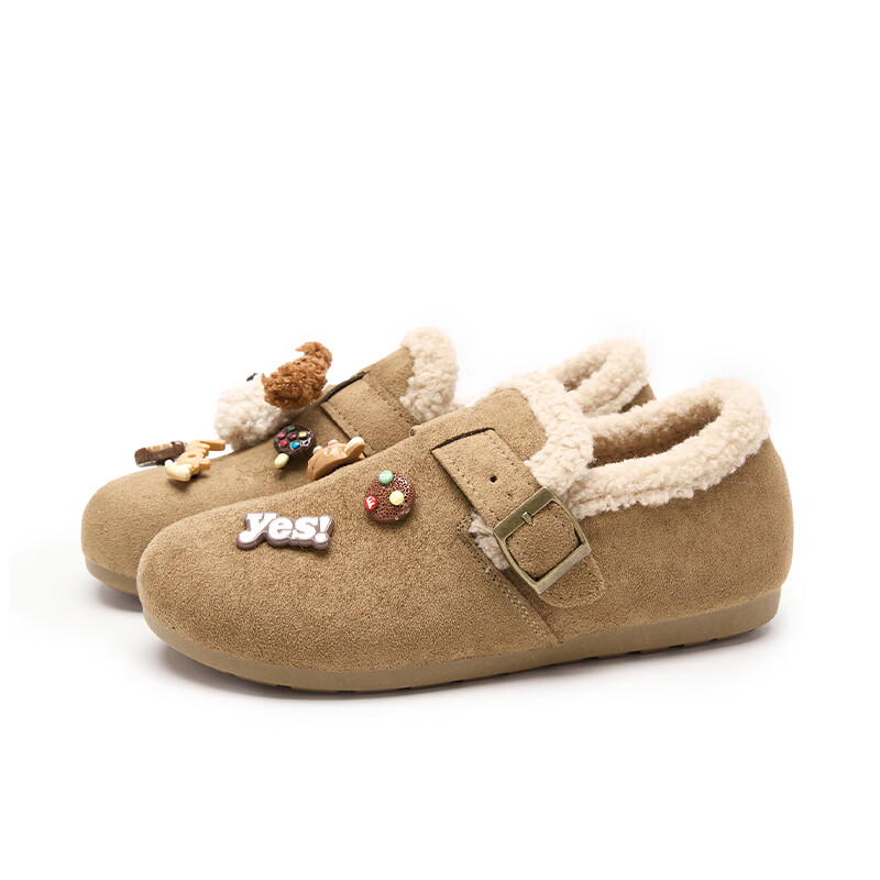 西遇（Westlink）全包加绒勃肯鞋女新款冬季丑萌小狗毛毛鞋软底外穿棉鞋 绿色 付款20天 38 (240)