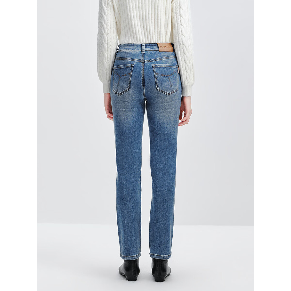 太平鸟女装高腰显瘦束脚裤简约牛仔裤气质弹力直筒休闲裤合集 九分烟管牛仔裤牛仔中蓝 L