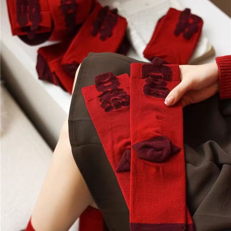 雅鹿本命年红袜子男女2026新年大红色喜庆结婚情侣中筒袜马年卡通袜子 每双1元多点】五色各二【共10双】 均码 雅鹿 10A抑菌/高弹透气/抗起球