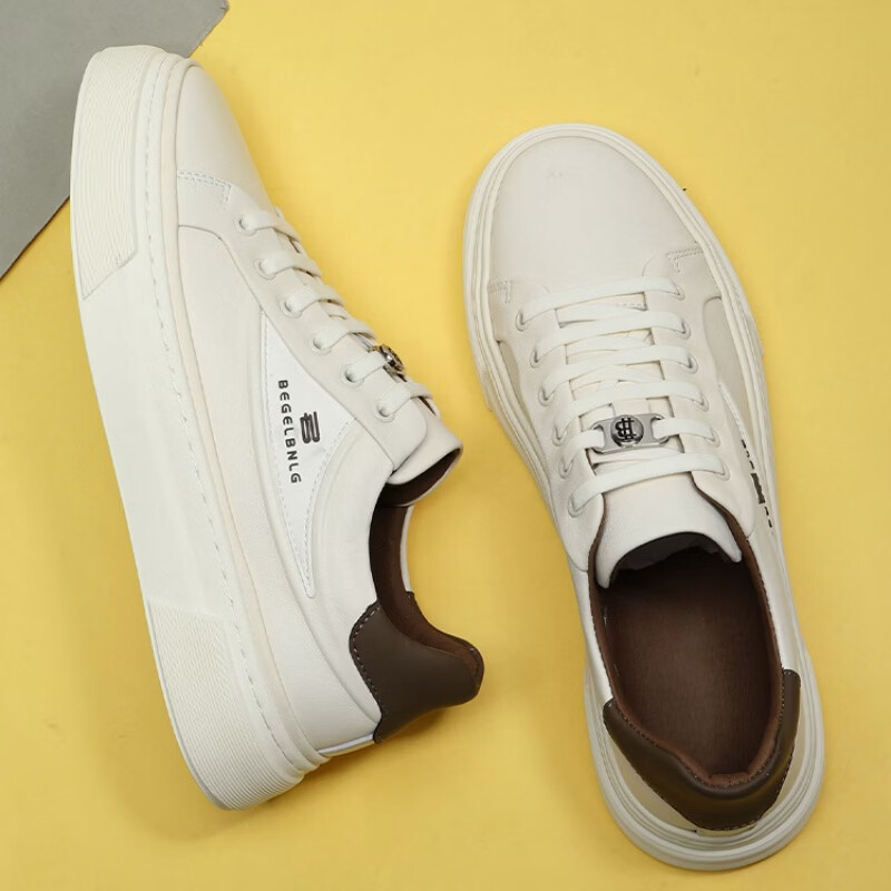 Q ZHIHE2025春季新款男士全牛皮轻便软底透气休闲皮鞋舒适百搭板鞋 白色 43 (265mm)