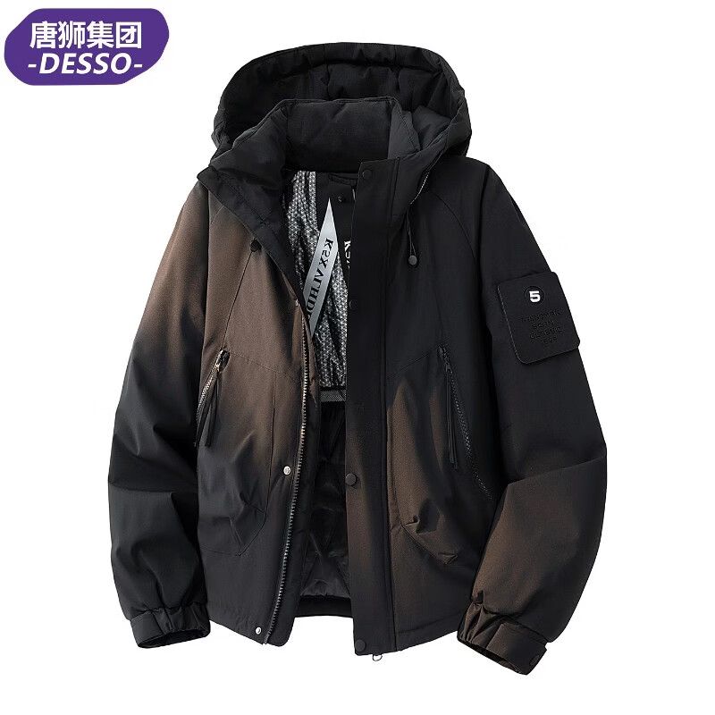 DESSO唐狮集团DESSO户外连帽棉服男2025新款冬季加厚保暖防寒棉衣外套 黑色 S