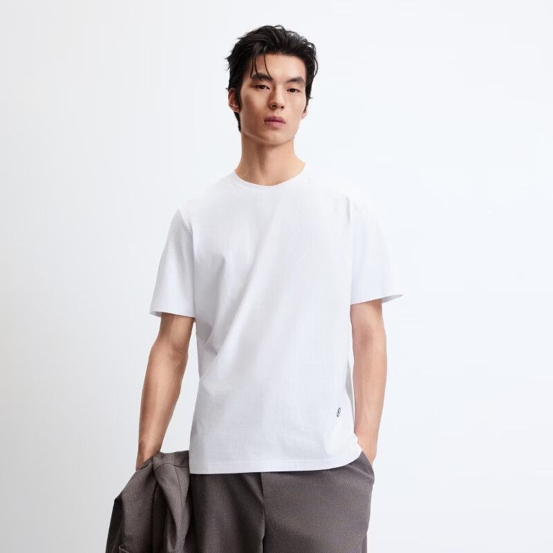 杰克·琼斯（JACK&JONES）26年新款夏季短袖T恤男士多彩新疆纯棉潮流商务休闲圆领t恤男装 A06本白色 常规 S （170）