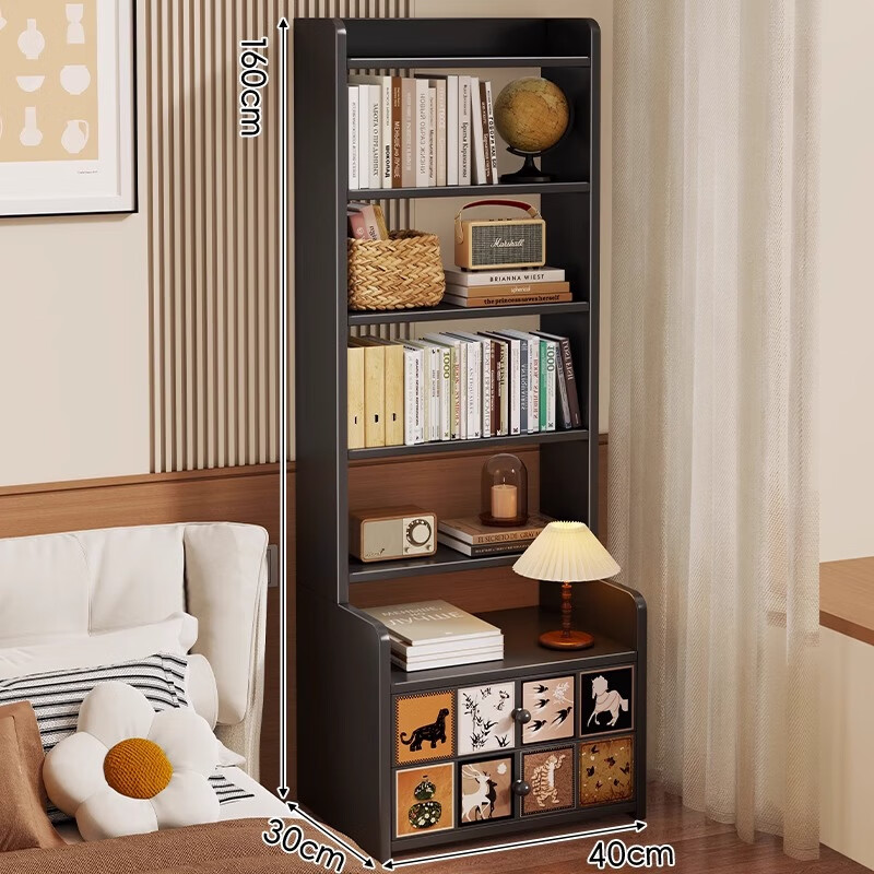 尔思家床头柜卧室2025新款轻奢高级感置物架家用收纳柜加高储物柜子书架 复古格韵 黑色【六层】