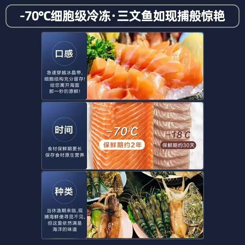 海尔(Haier)零下-70/-60°C度超低温冰柜家用商用大容量冻金枪鱼三文鱼海鲜深冷速冻实验室高端酒店细胞级冷柜 零下70度+304不锈钢内胆+WIFI互联 151升