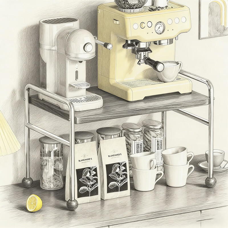 尔思家厨房置物架多层储物架家用咖啡机收纳架多功能水杯客厅零食陈列架 【电镀银色】50CM长（赠/原木脚垫*4）