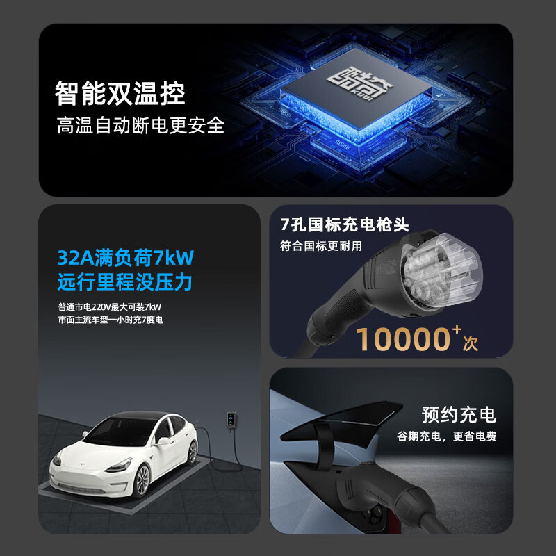 ROMADA广汽埃安昊铂HT家用7KW充电桩昊铂A800 昊铂HL/GT专用快充桩新能源汽车交流电220V 32A充电器壁挂 显示屏款 5米枪线+刷卡启停(不含安装)