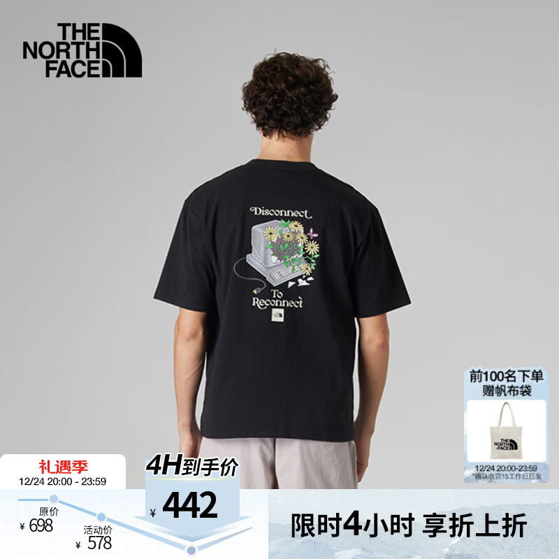 北面（The North Face）UE男棉质透气印花LOGO短袖T恤户外休闲运动25春夏新款|8C6R JK3/黑色 L (175)