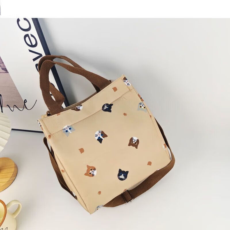 橙央【精选百货】新款帆布手提包帆布大容量简约上班族学生百搭饭盒妈 小猫手提斜挎包 京东折扣/优惠券