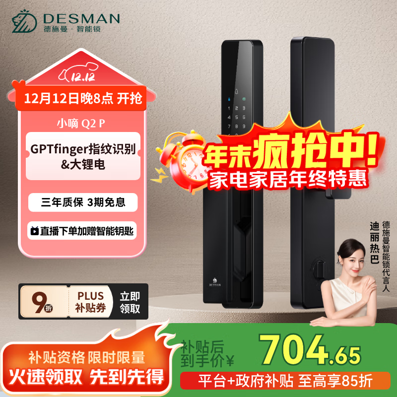 德施曼（DESMAN）智能门锁密码锁入户门 电子锁家用防盗指纹锁 小嘀 Q2P