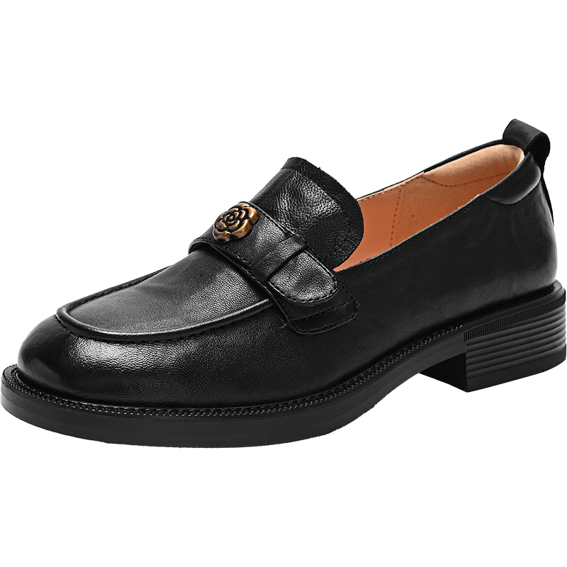 ZHR则则头层羊皮革乐福鞋子女2026新款女鞋厚底单鞋女通勤皮鞋女JE50黑37