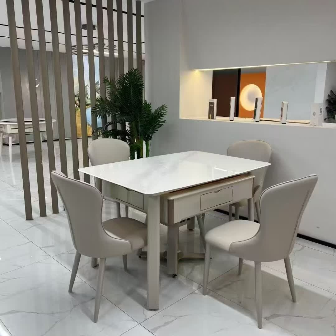 世嘉益友实木麻将桌加厚岩板餐桌两用一体面板大理石麻将机高端家用棋牌桌 简易岛台麻将桌一体长桌带椅子