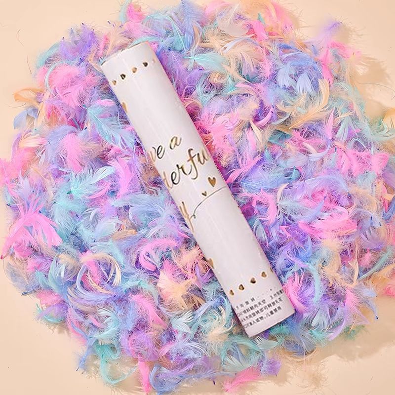 OYKTN马卡龙礼花筒直播间用礼炮手持礼筒结婚花瓣礼炮生日派对手拧礼炮 40#【暮雪白】混色羽毛 4根