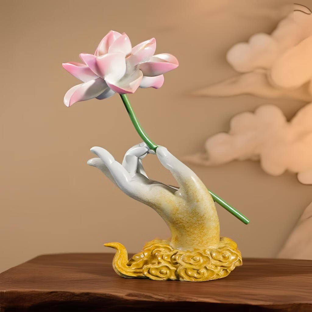 箐铜记黄铜福手莲花摆件 佛系禅意家居装饰品送长辈朋友乔迁伴手礼 福手莲花